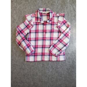 Girl's Vineyard Vines XS Pink & White Plaid Flannel Ruffle Shoulder Tunic Blouse